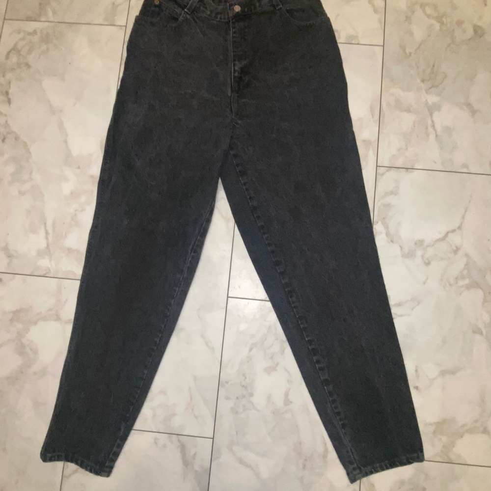 Vintage Gitano Jeans Womens 14 Tall Black High Rise Wide Tapered Leg Denim Retro